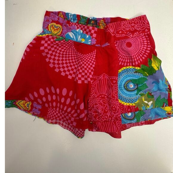 Junglee Billee Boho Red Multicolor Print Shorts Size L/XL Flowy Airy - Picture 2 of 6